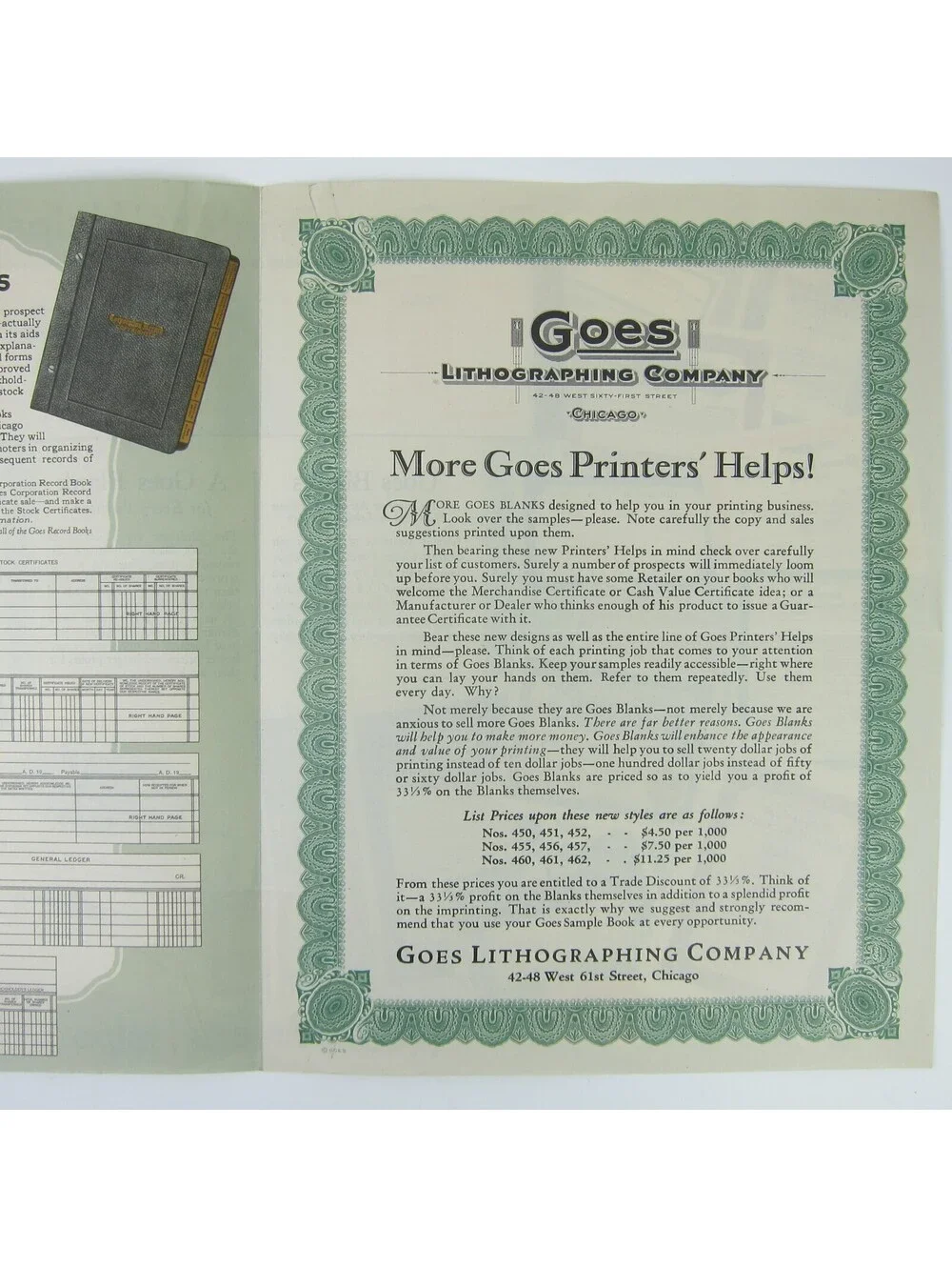 Vintage 1920s Goes Lithography Company Printers Bifold Advertising Brochure RARE